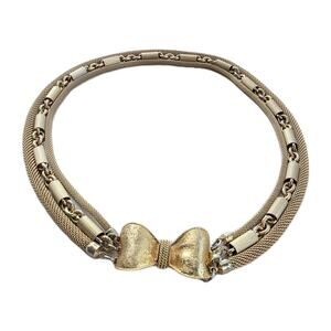 Vintage Bow Gold-Tone Mesh Choker Statement Collar Necklace